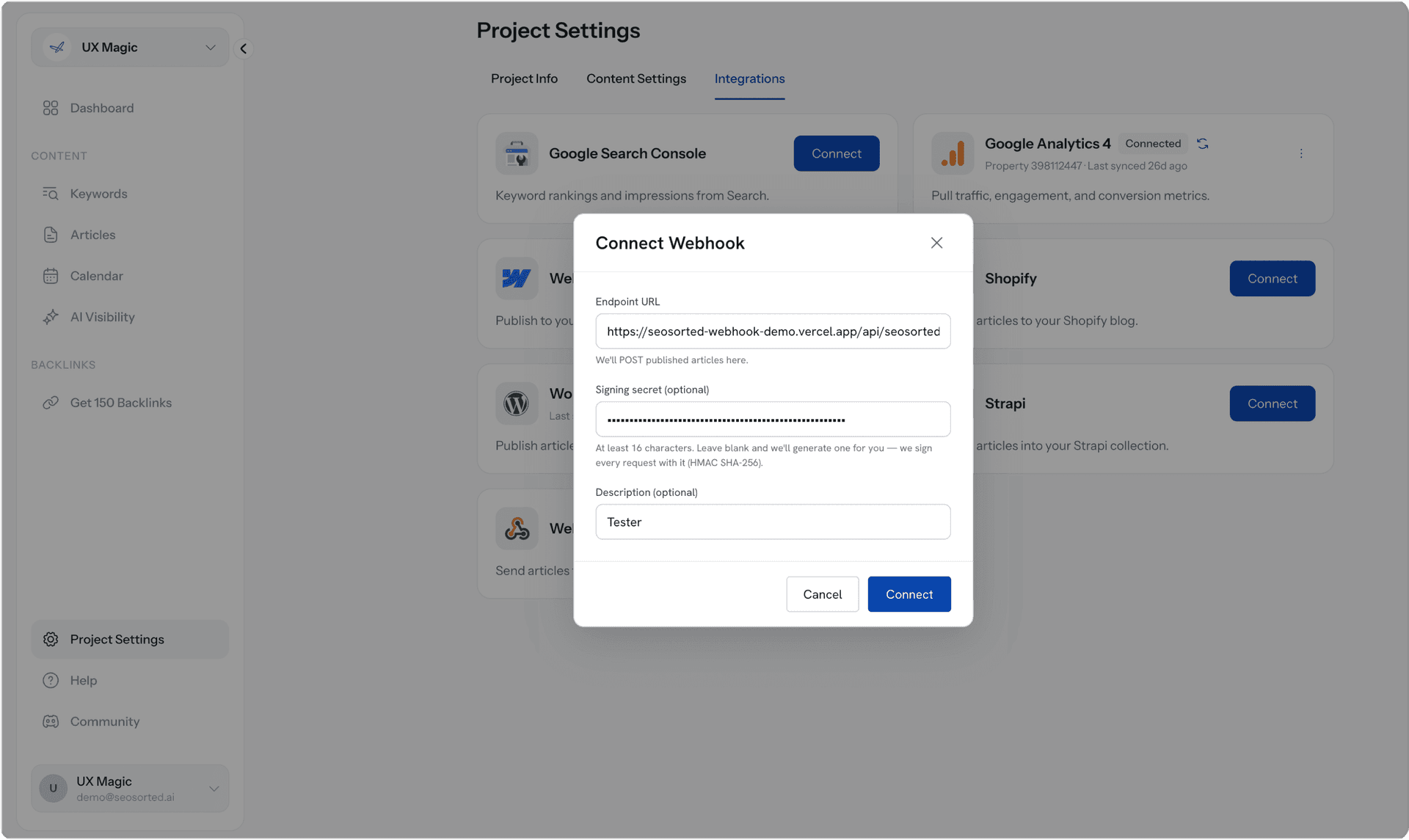 Paste Your Credentials into SEO Sorted